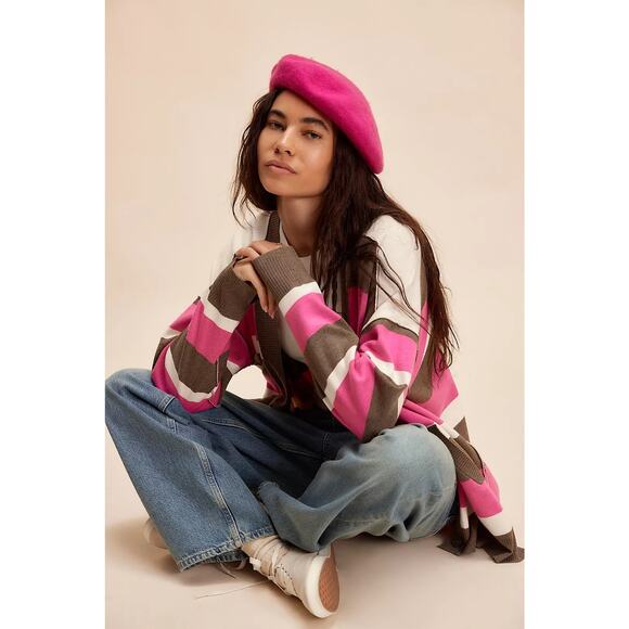 NWT FREE PEOPLE League Of Her Own Cardigan $198 SMALL Aurora Pinecone PINK - Picture 2 of 4